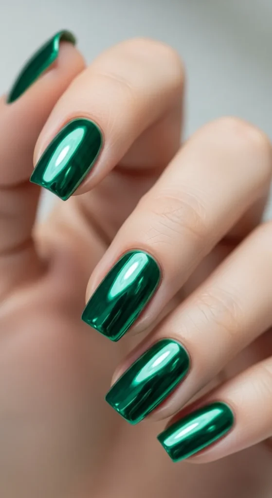 Green Chrome Mirror Nails