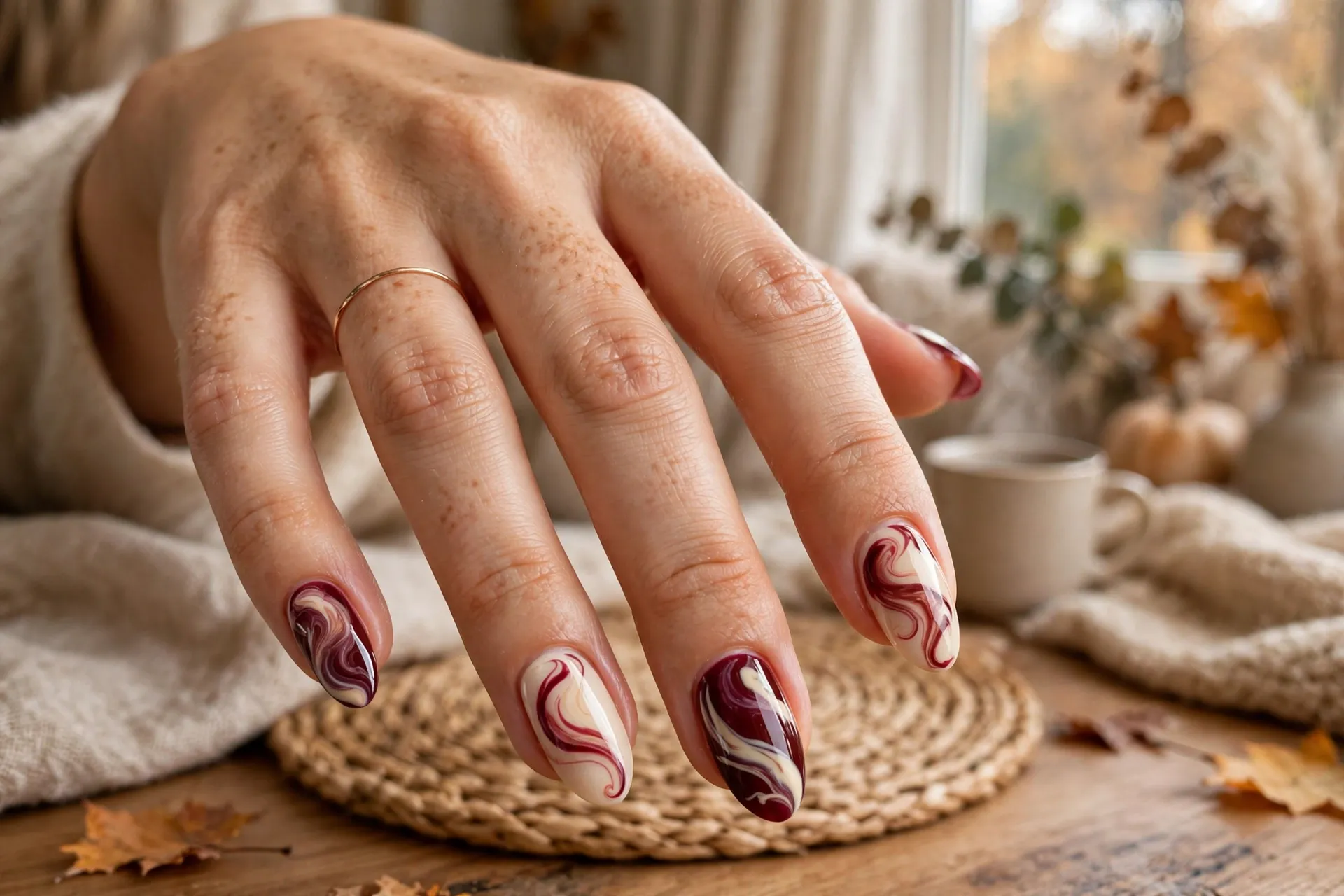6. Burgundy and Cream Swirls