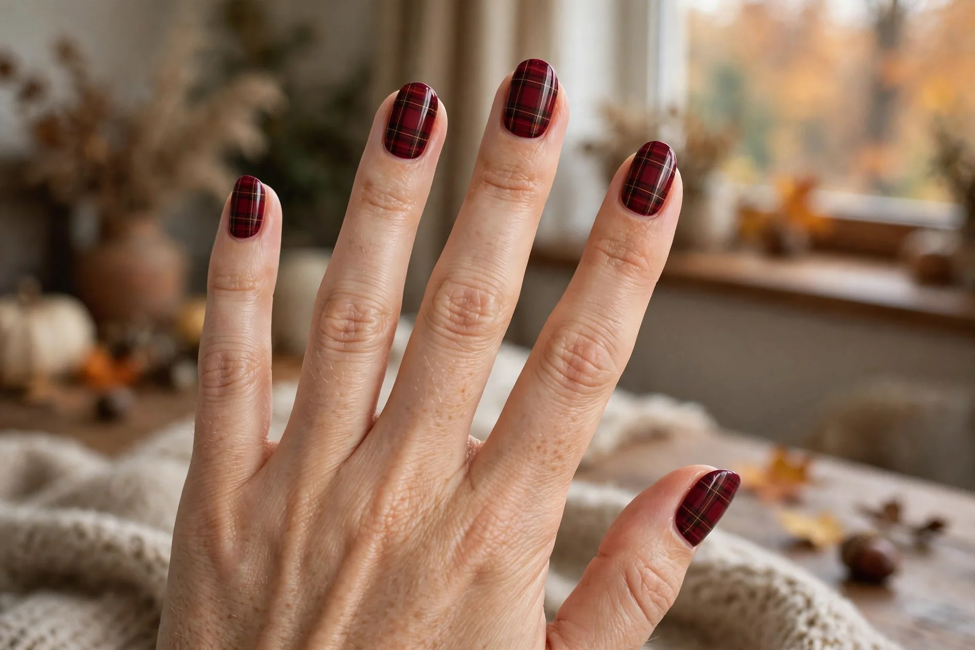 7. Burgundy Plaid Lines