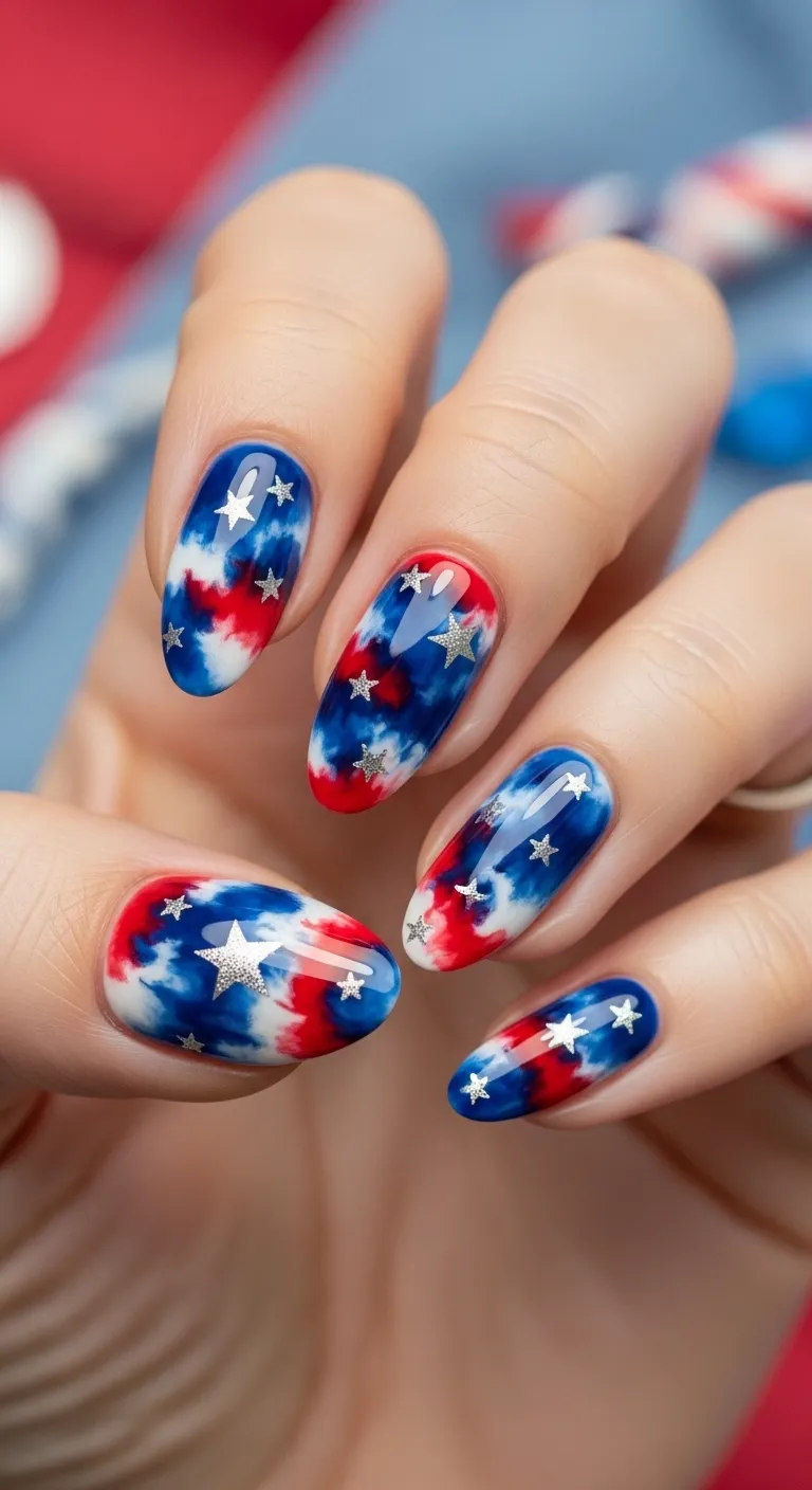 4th of July Marble Nails