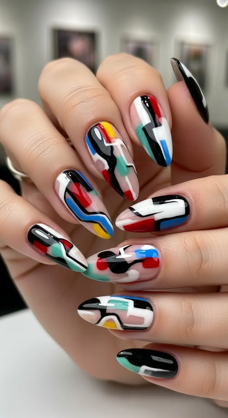 Abstract Art Almond Nails