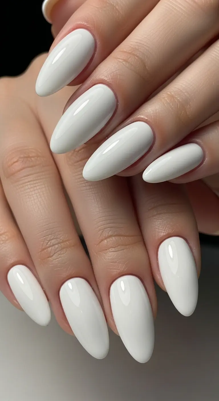 All-White Almond Nails