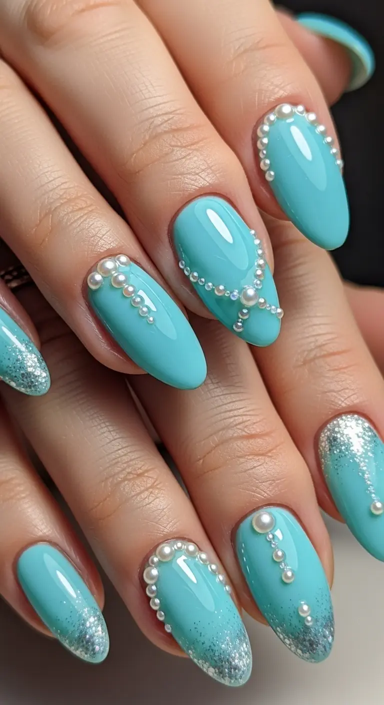 Aqua Blue with Pearl Accents