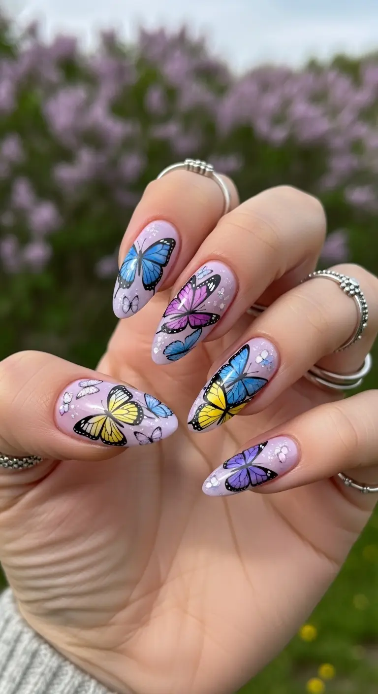 Butterflies on Lilac Background