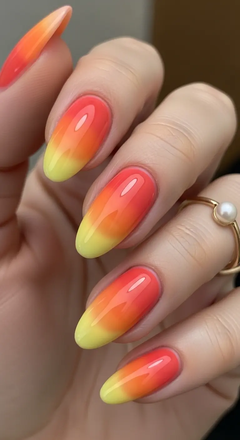 Coral Sunset Gradient Nails