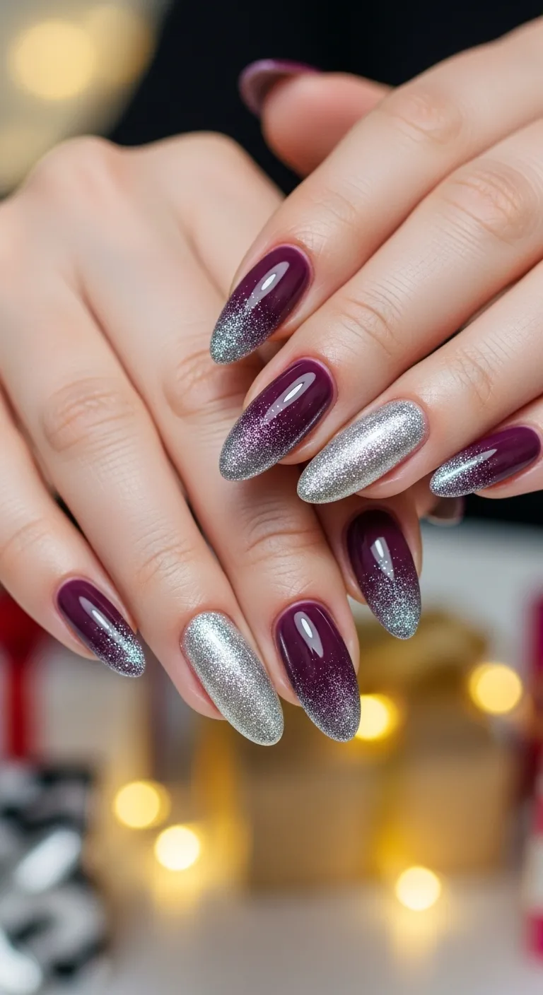 Deep Plum with Silver Glitter Fade