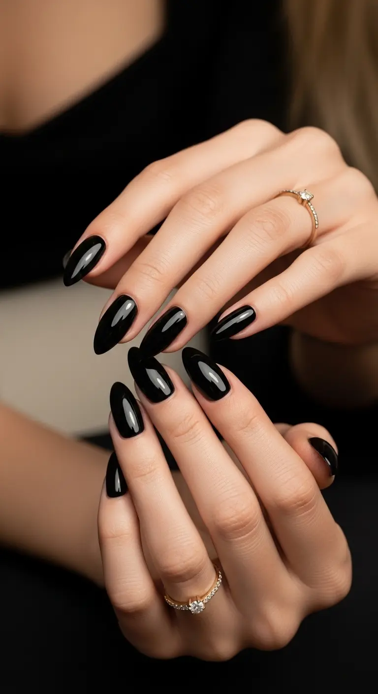 Elegant Black Almond Nails