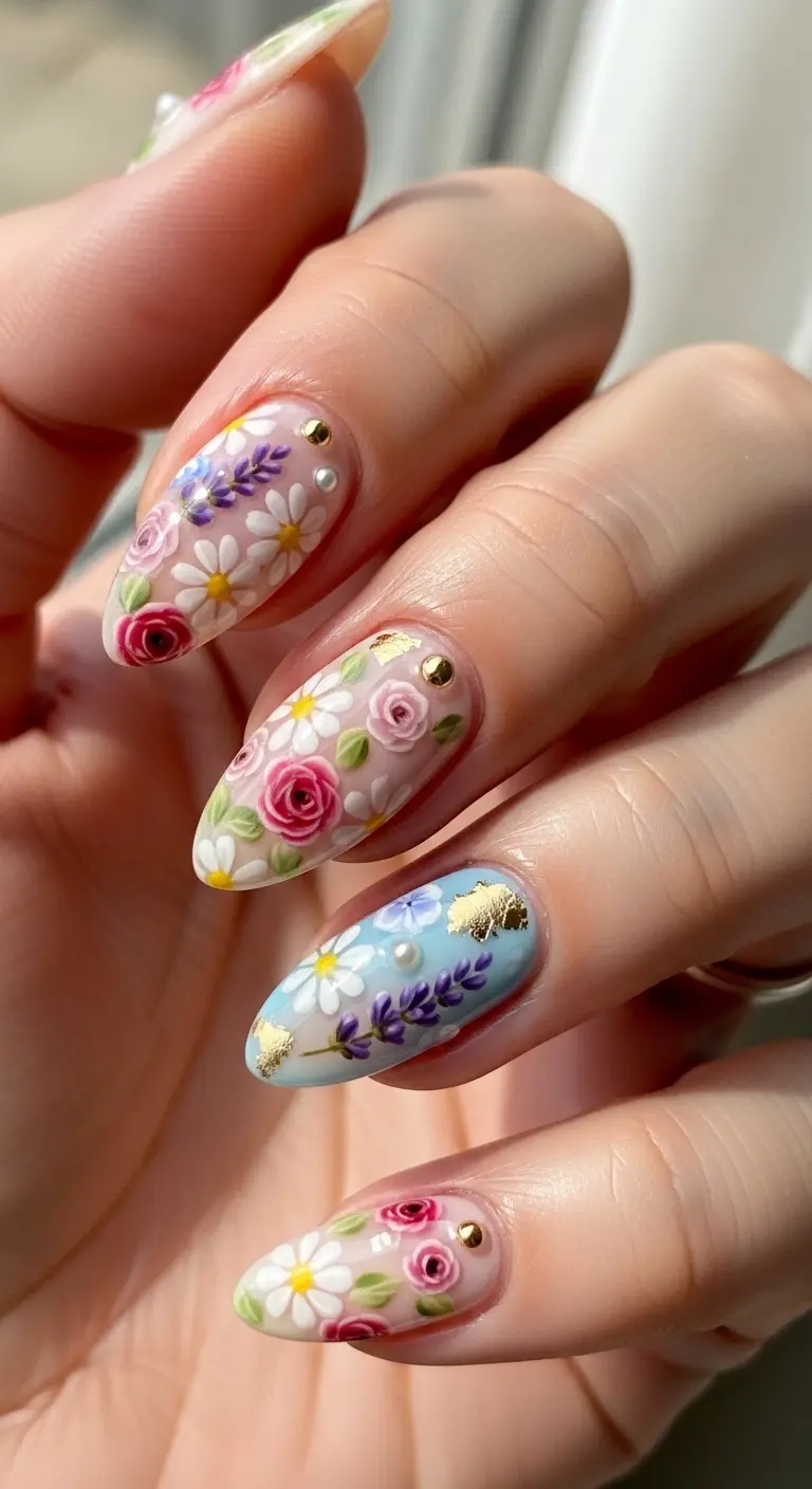 Floral Almond Nails