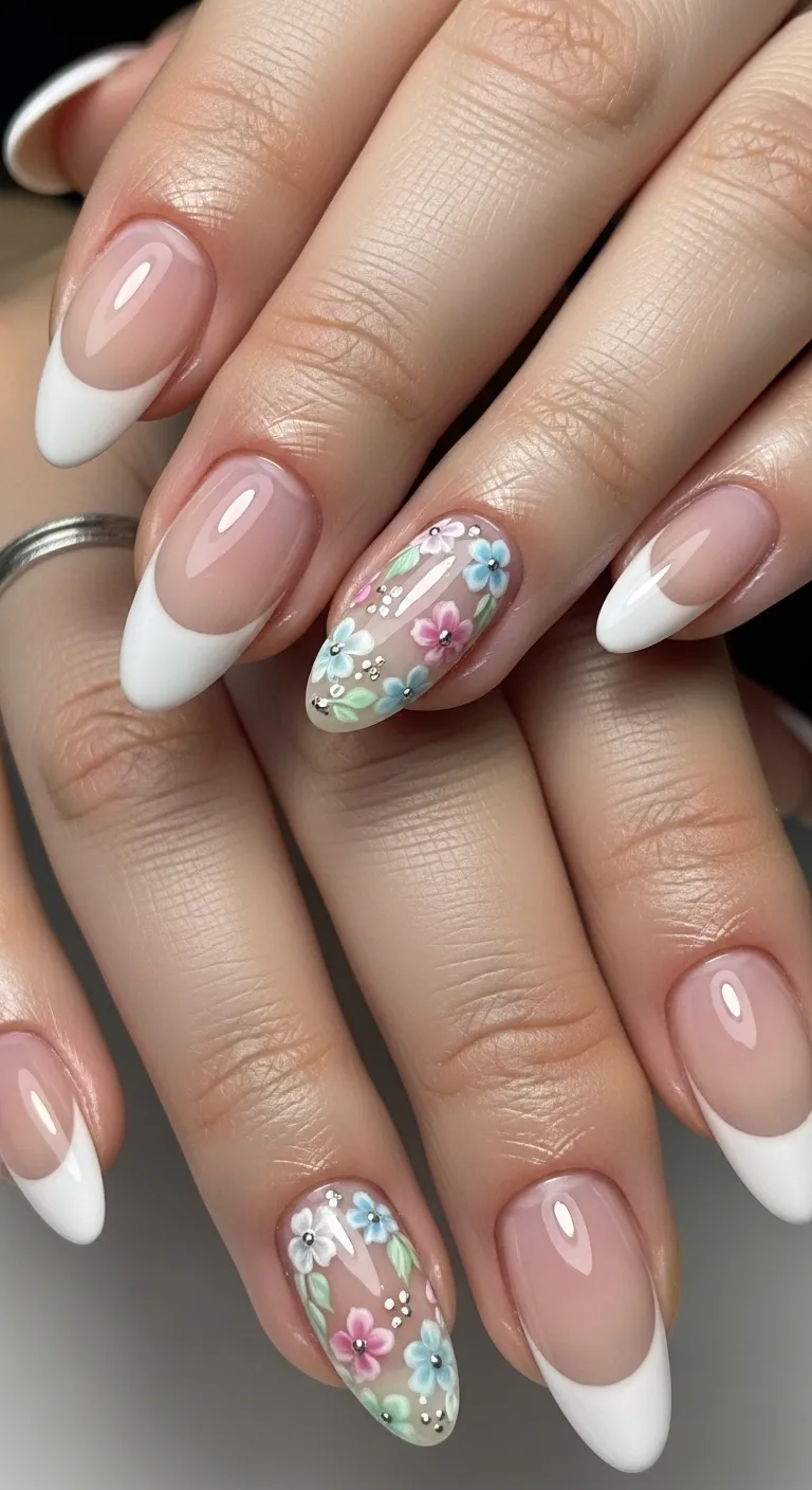 French Tips with Floral Twist