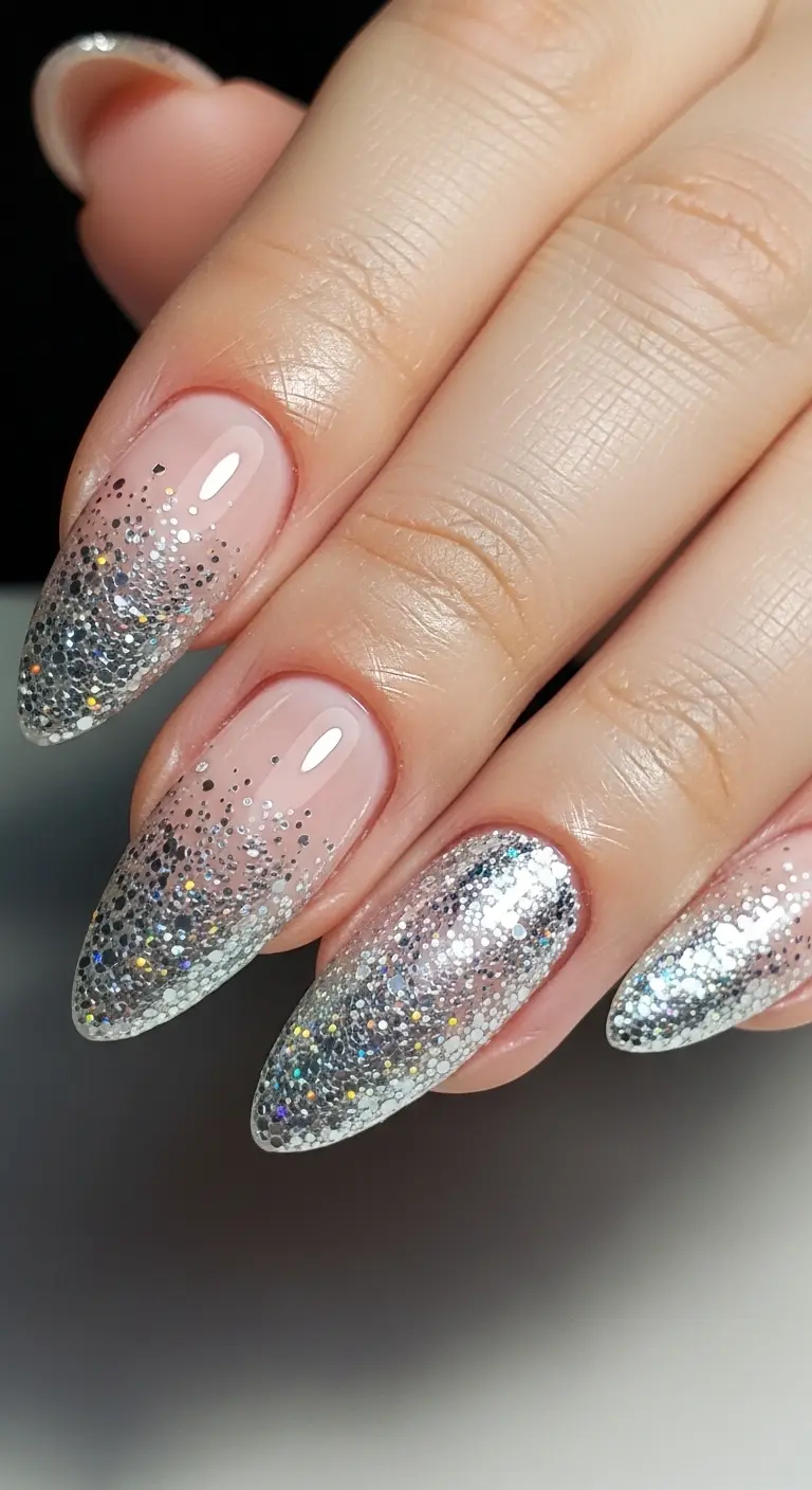 Glitter Ombre Almond Nails