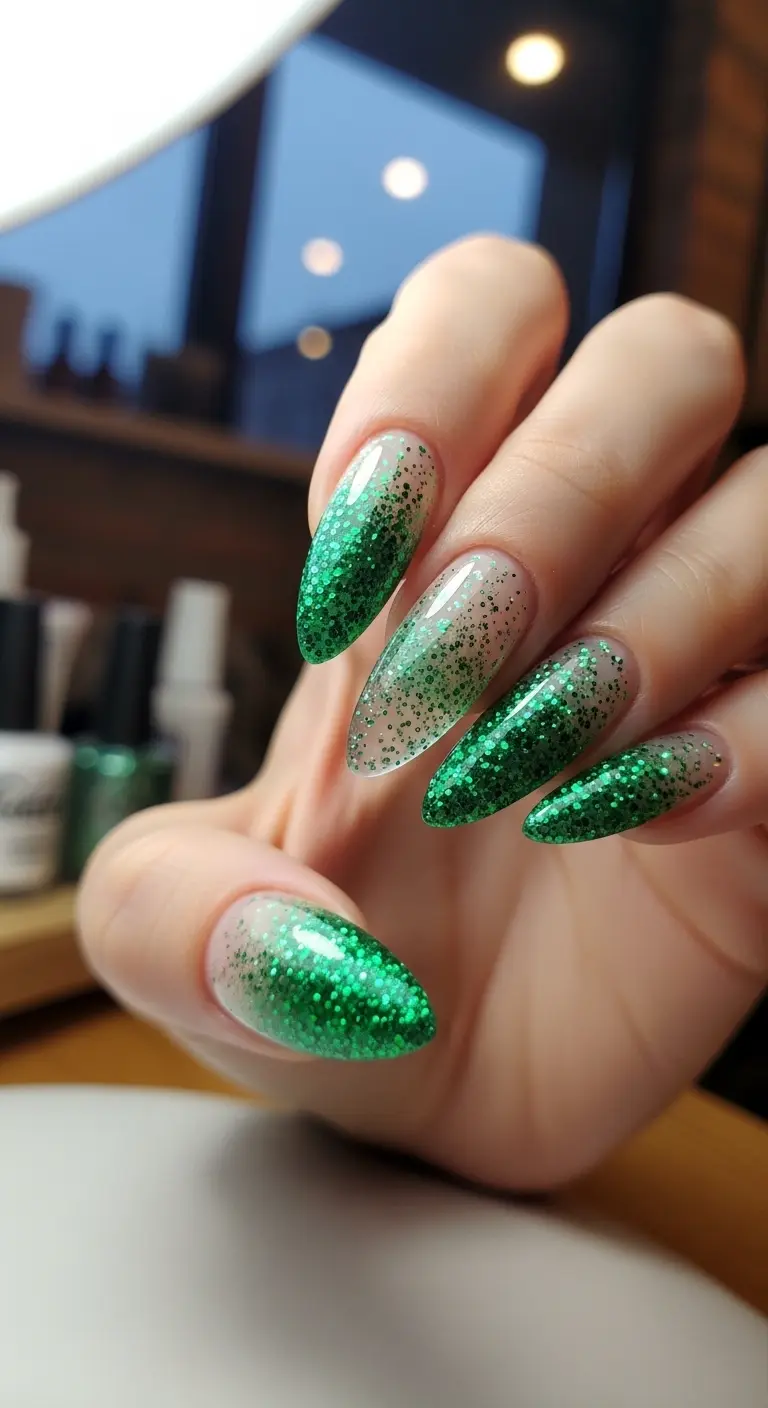 Green Glitter Gradient Tips