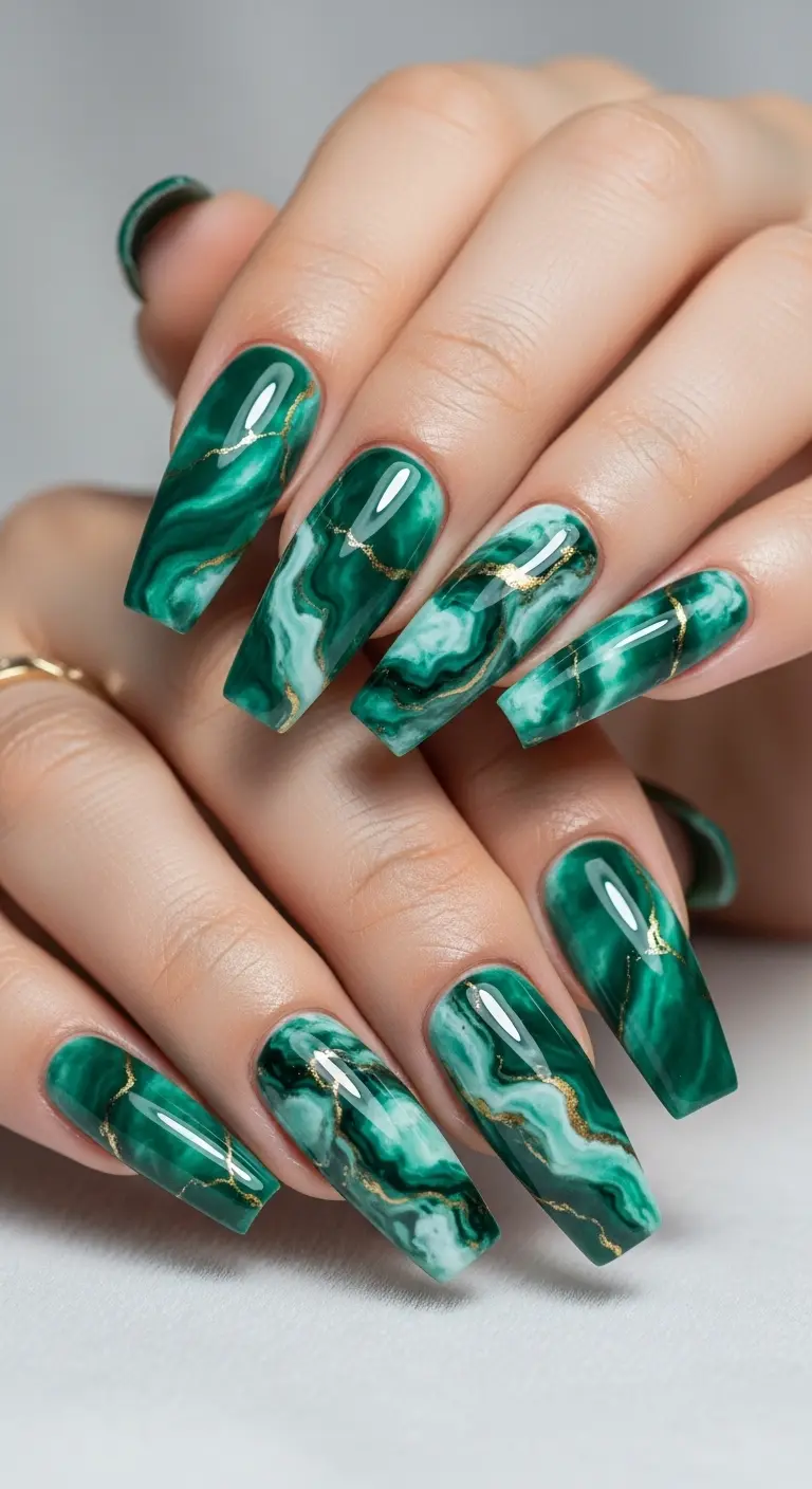 Green Marble Coffin Nails