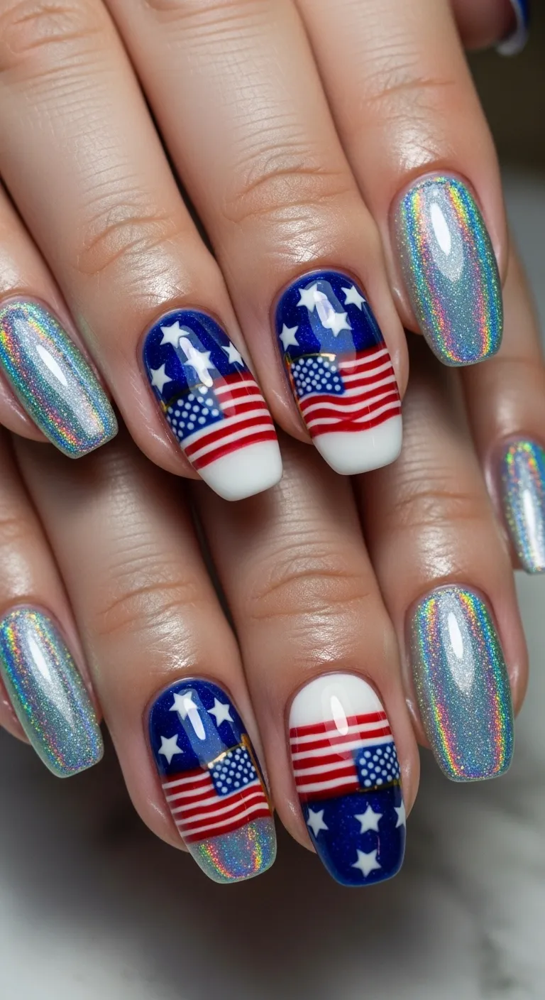 Holographic Patriotic Nails