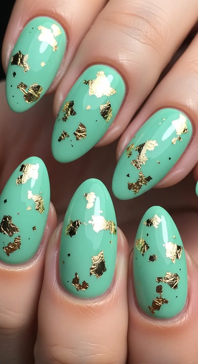 Mint Green with Gold Foil Flakes