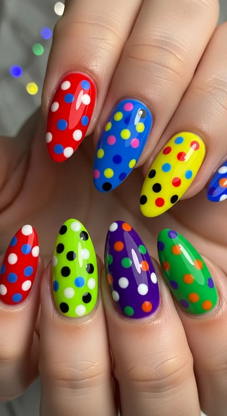 Multi-Color Polka Dot Party Nails
