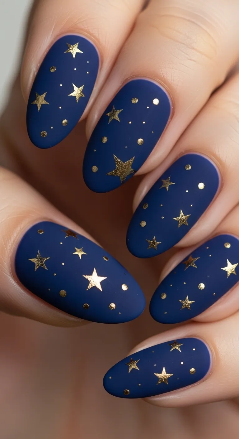Navy Blue Matte with Gold Stars