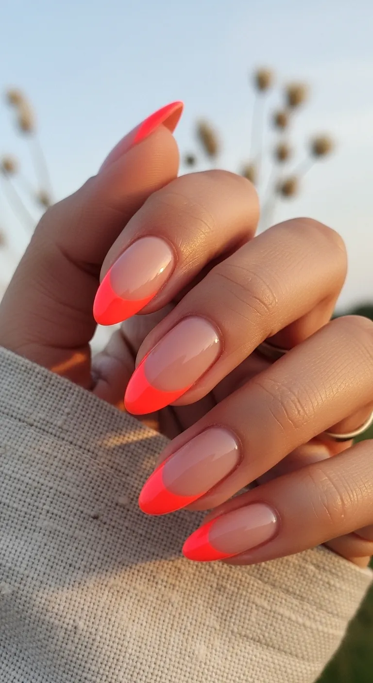 Neon Coral Tips on Nude Base