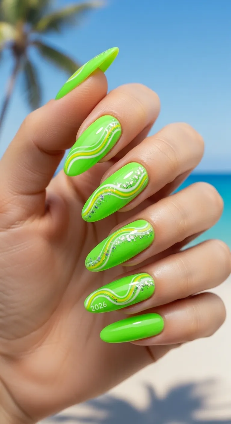 Neon Lime Green Summer Nail Design 2026