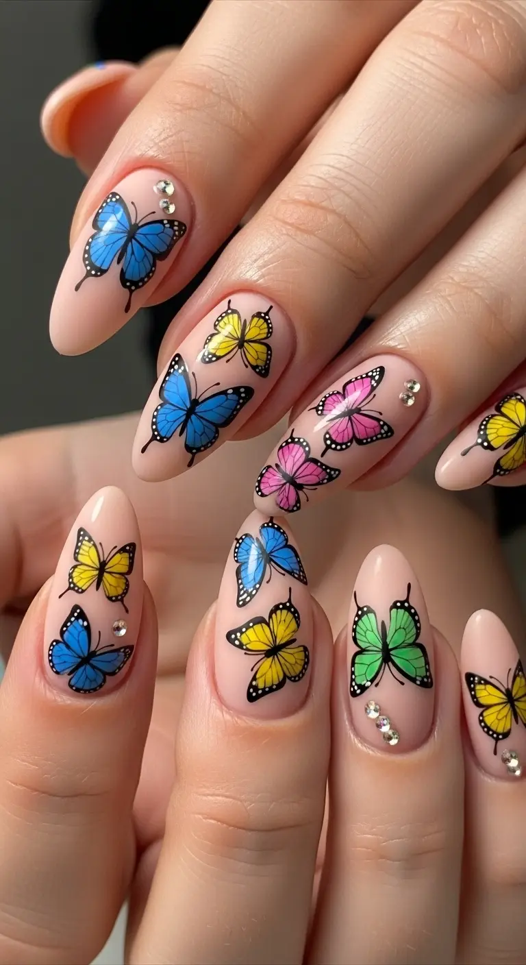 Nude with Colorful Butterfly Accents
