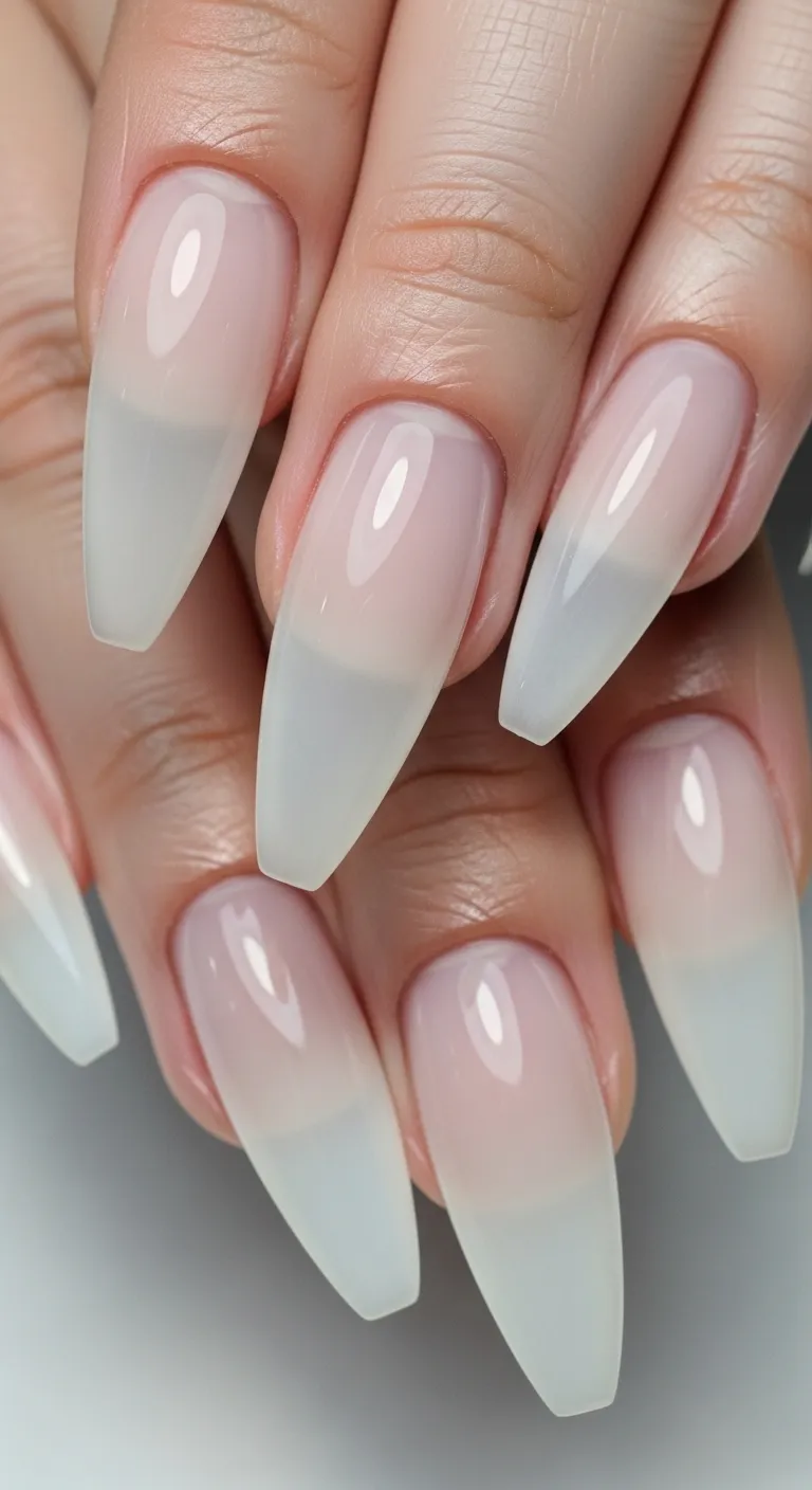  Sculpted Almond Milky Gel Nails