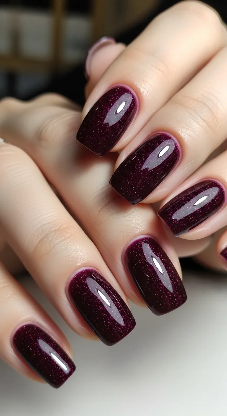  Shimmering Merlot Gel Nails