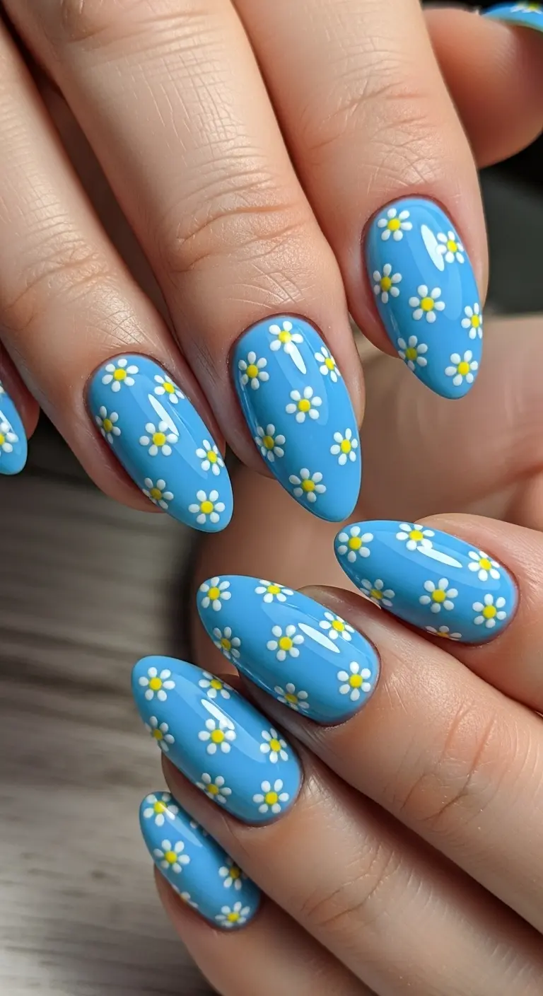 Sky Blue with White Daisy Dots