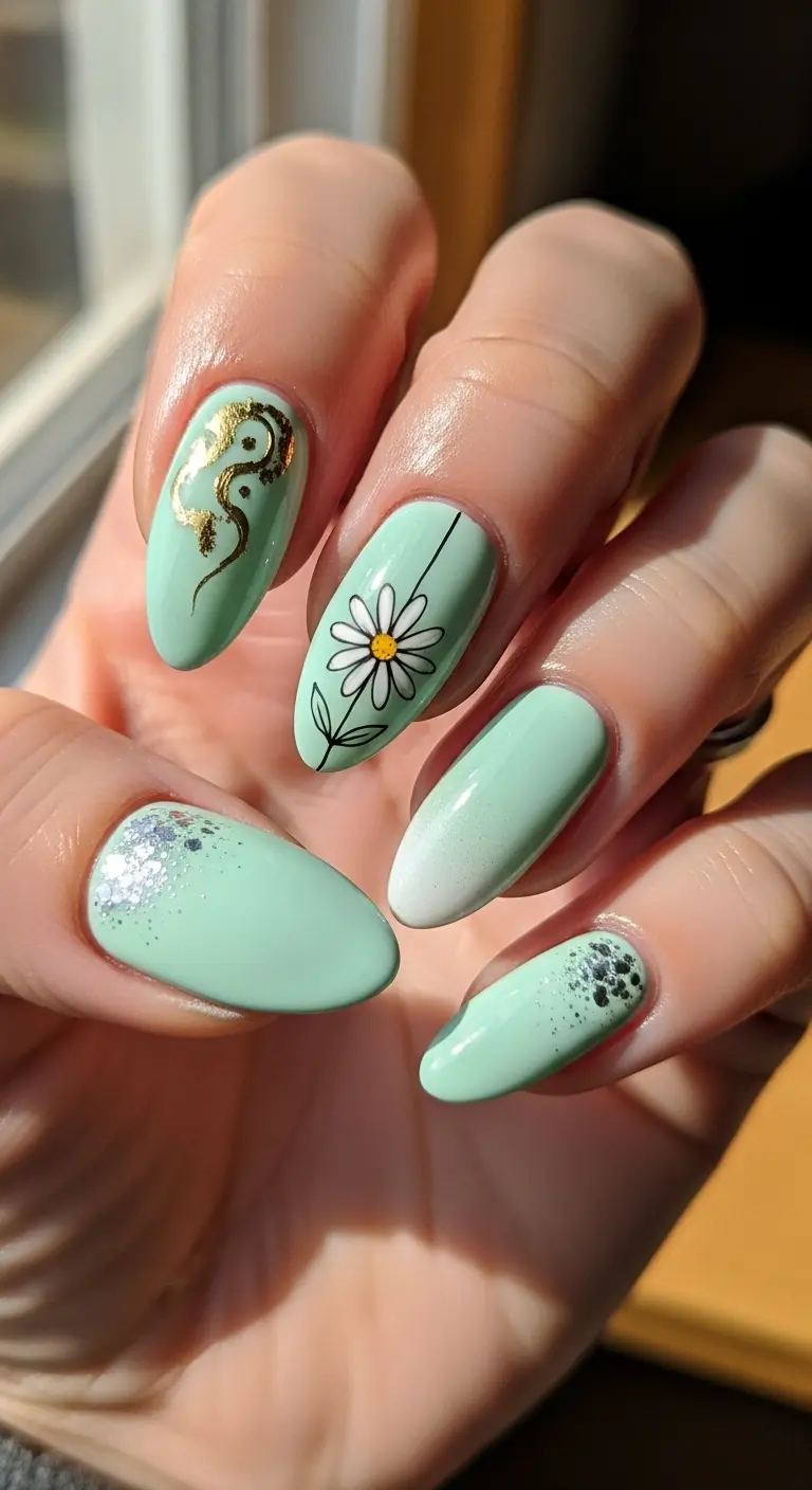 Soft Mint Green Almond Nails
