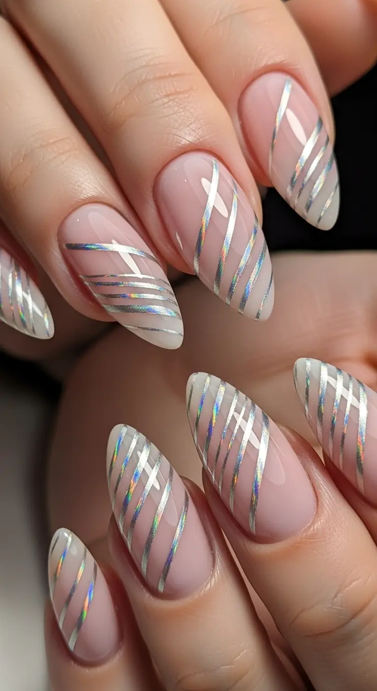 Soft Pink with Silver Holographic Stripes
