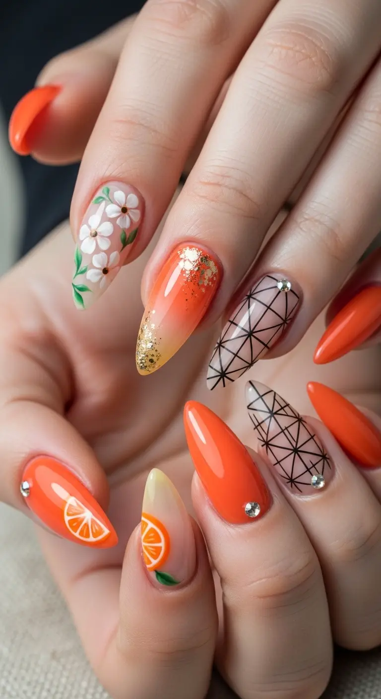 Tangerine Orange Stiletto Nails