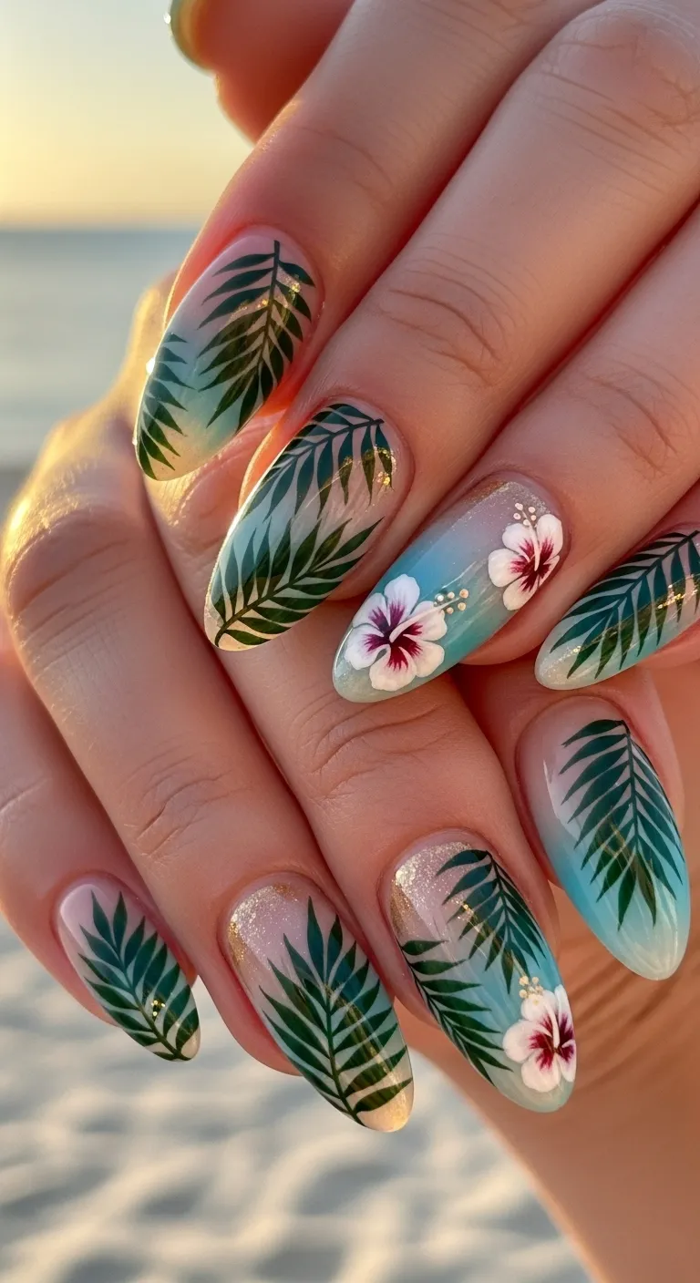 Tropical Palm Leaf Nails