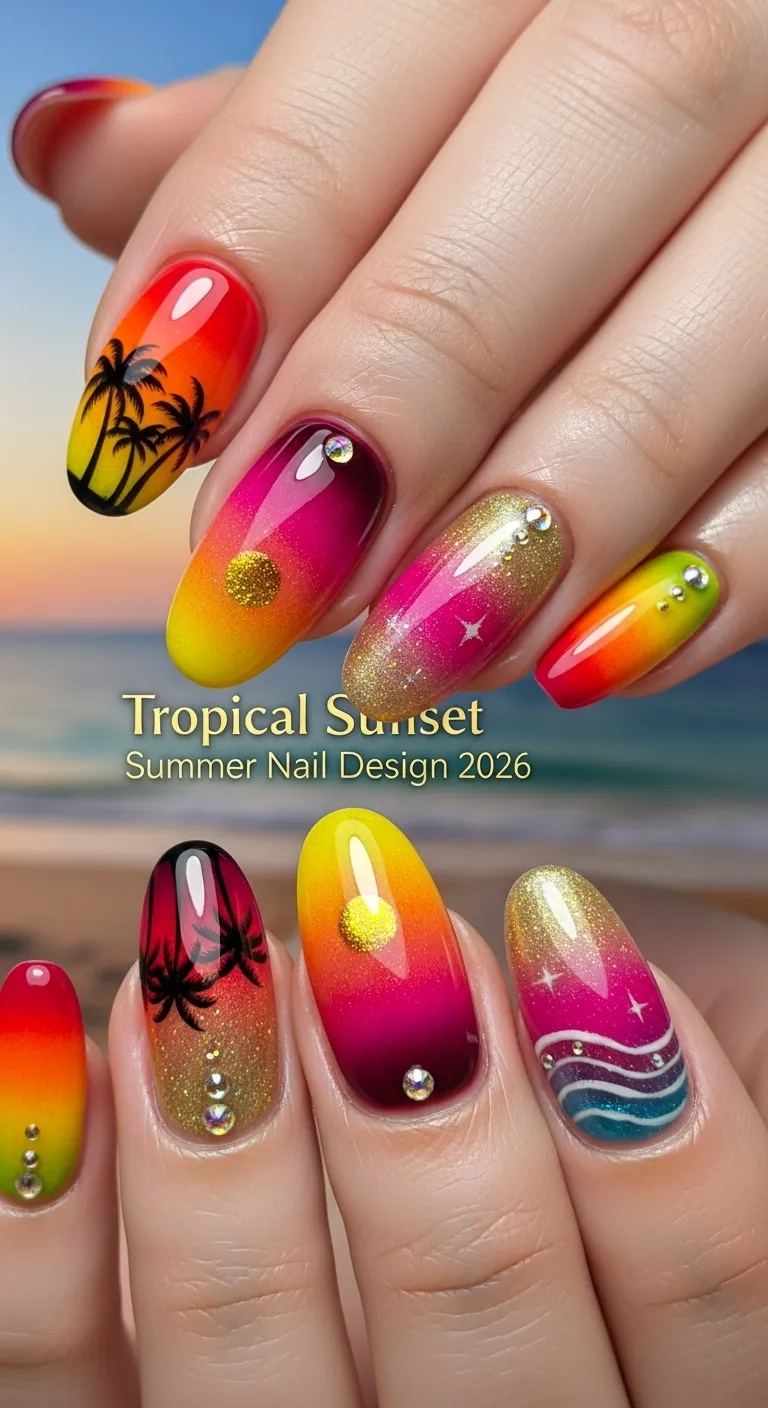 Tropical Sunset Summer Nail Design 2026
