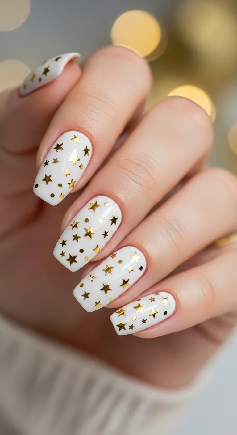 White Gloss + Tiny Gold Stars
