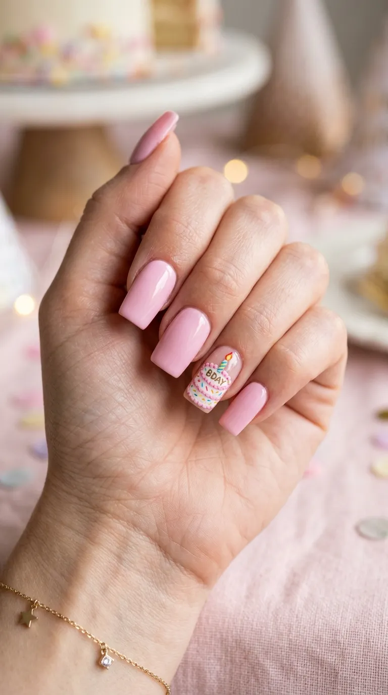 Birthday Cake Accent Nail
