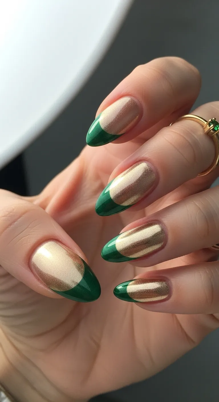 Gold and Green French Tips