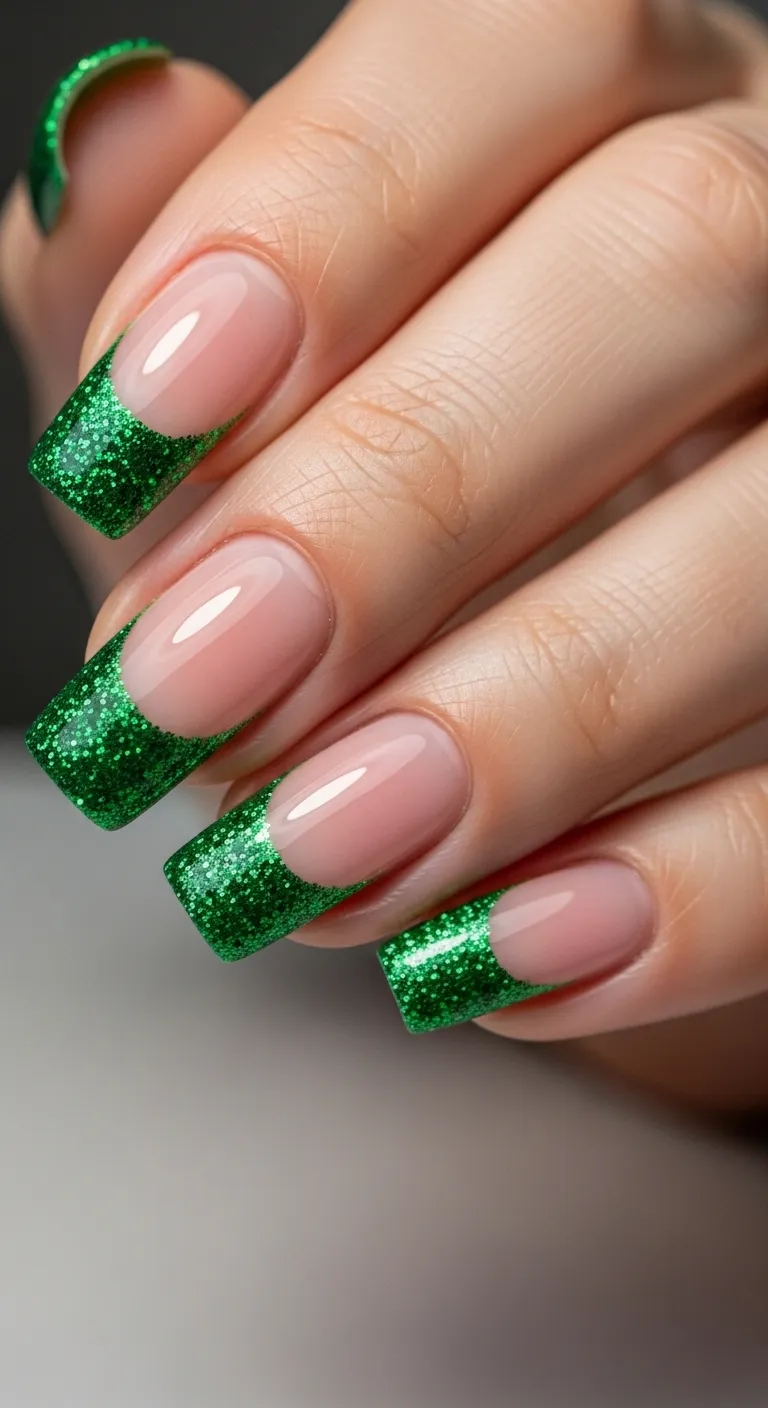 Green Glitter French Tips