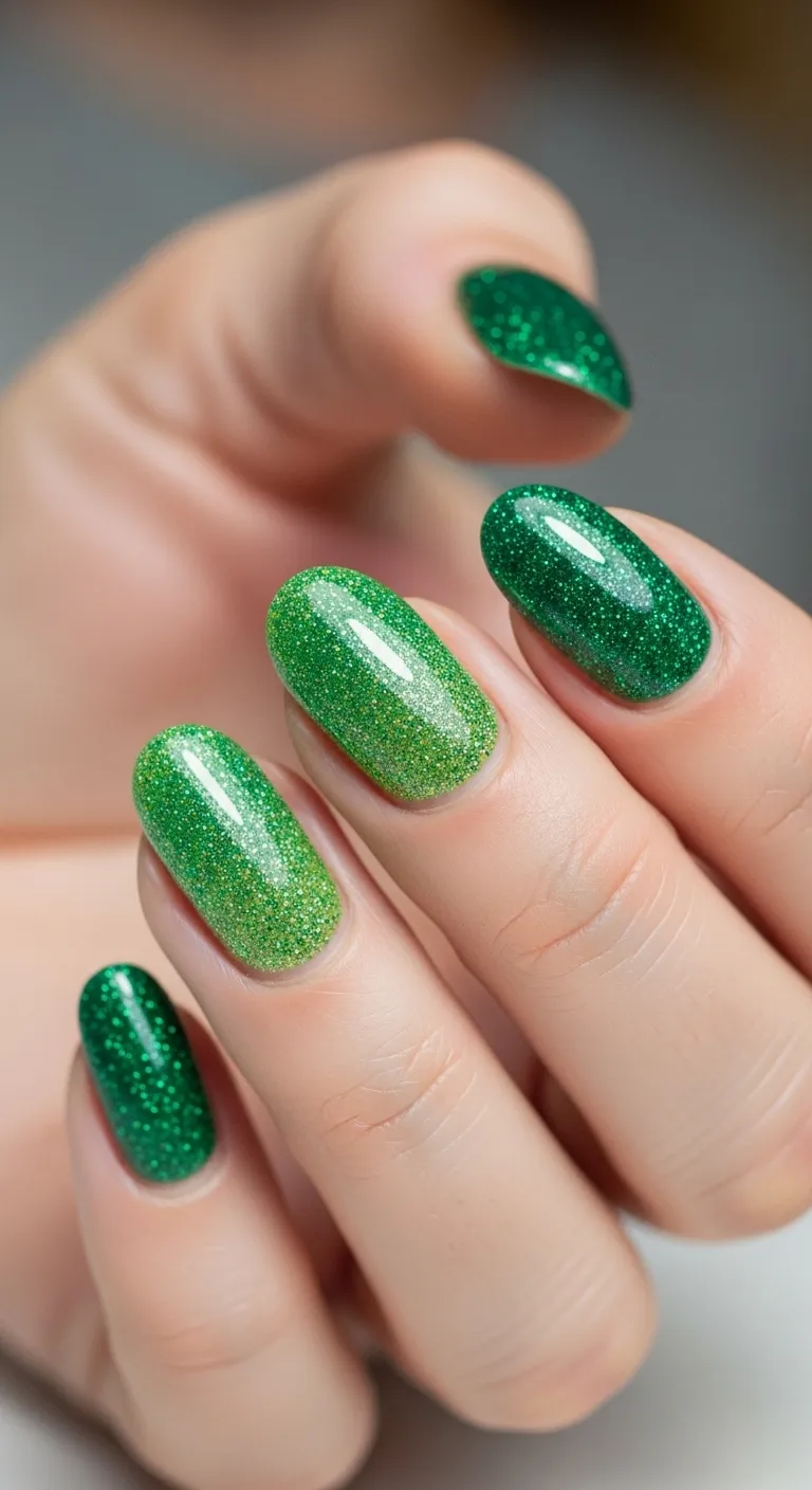 Green Glitter Ombre Nails