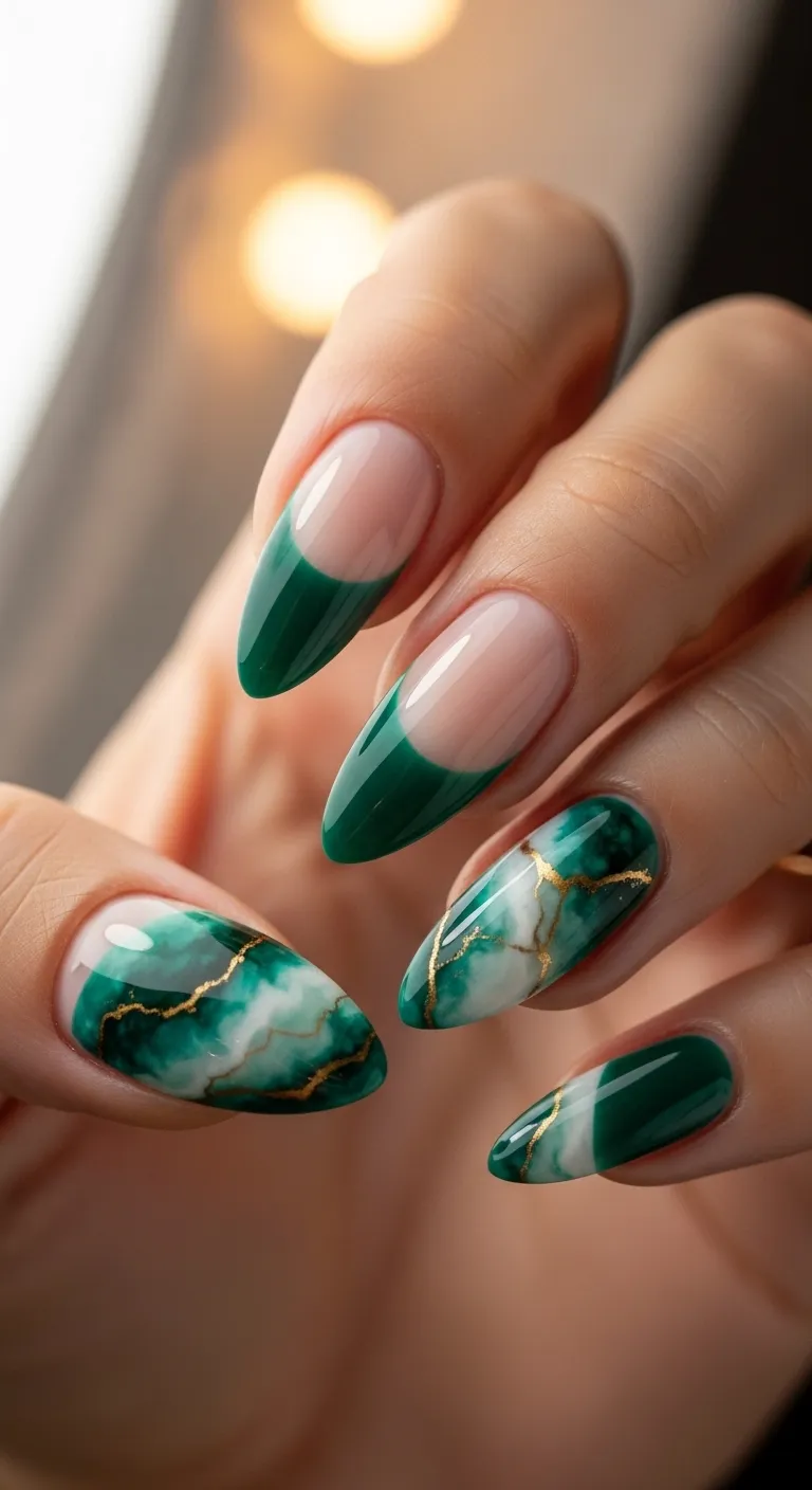 Green Marble French Tips