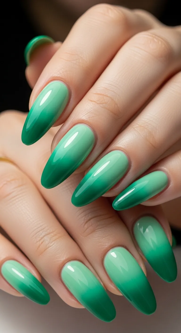 Green Ombre Nails from Mint to Emerald