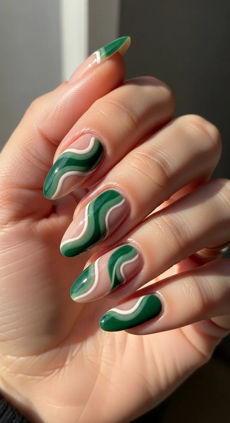 Green and Nude Abstract Nails