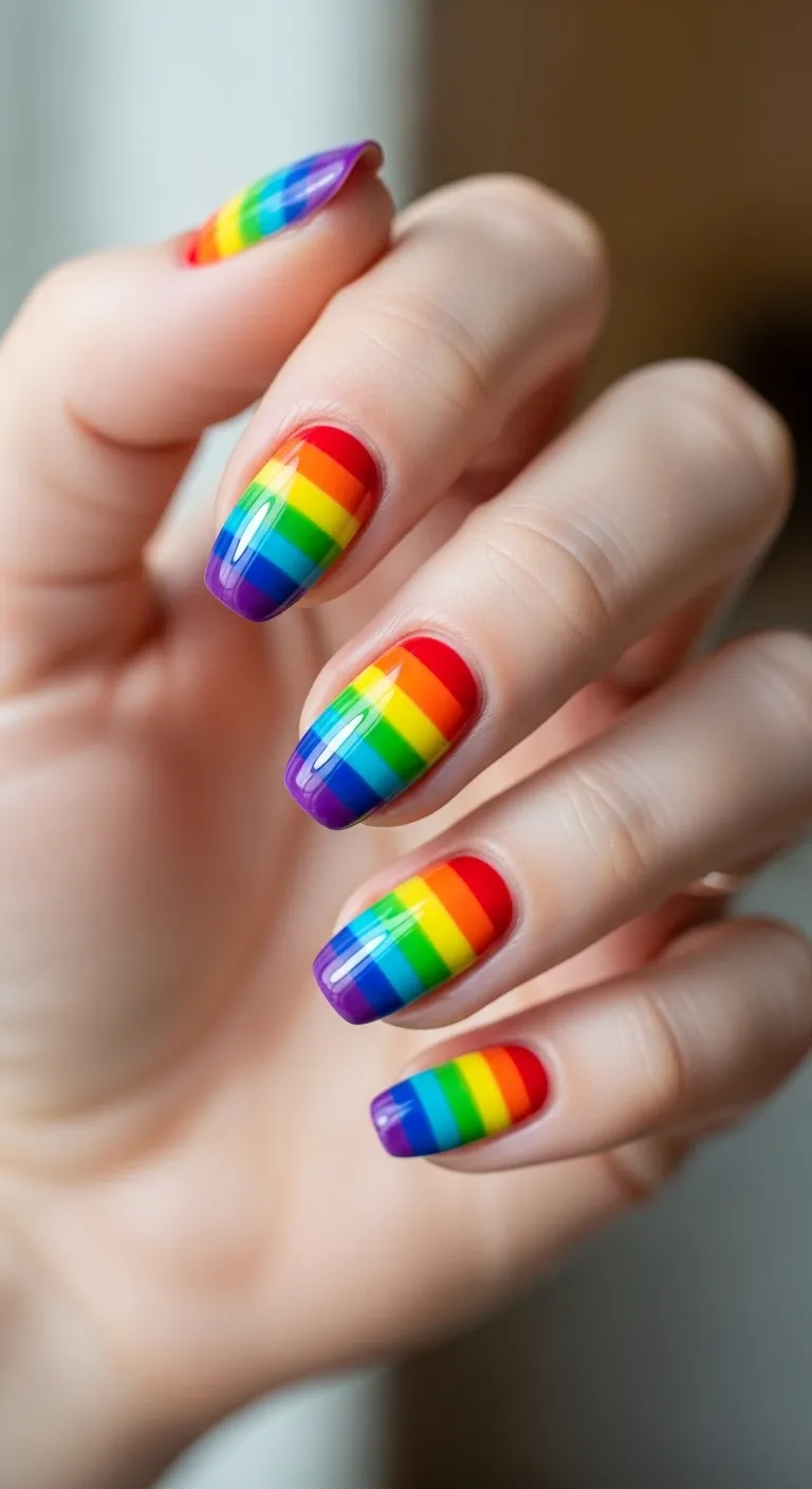 Hand-Painted Rainbow Nails