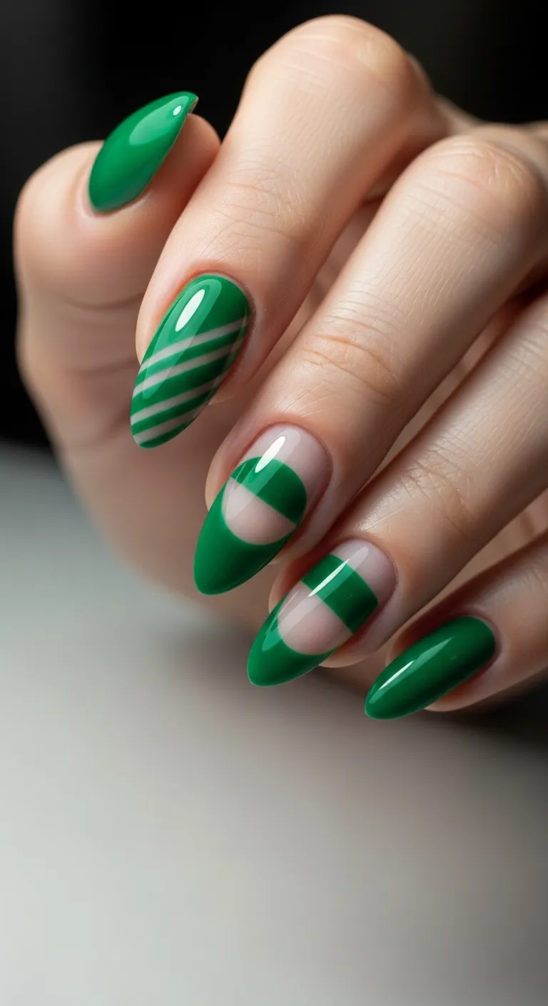 Negative Space Green Nails