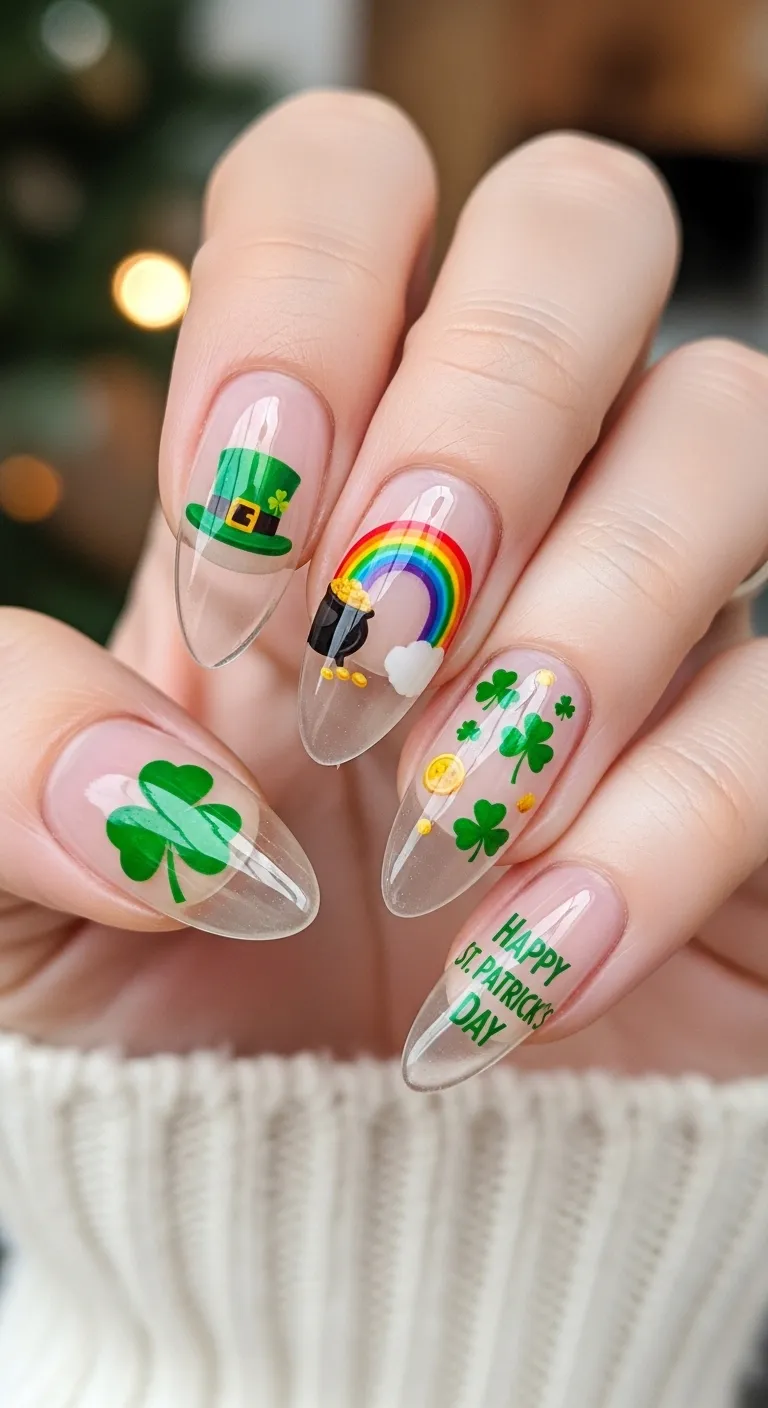 St. Patrick's Day Nail Stickers on Clear Nails