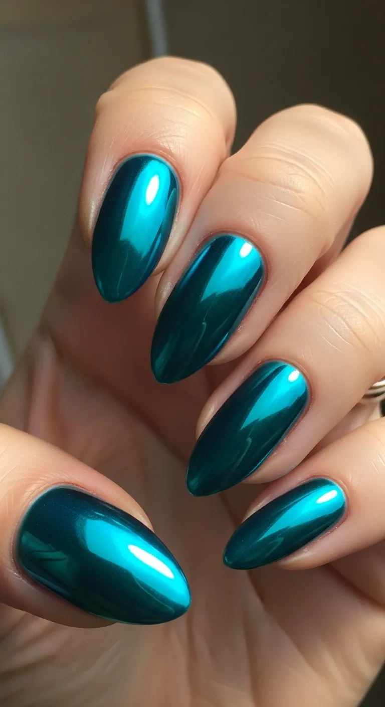 Teal Chrome Nails