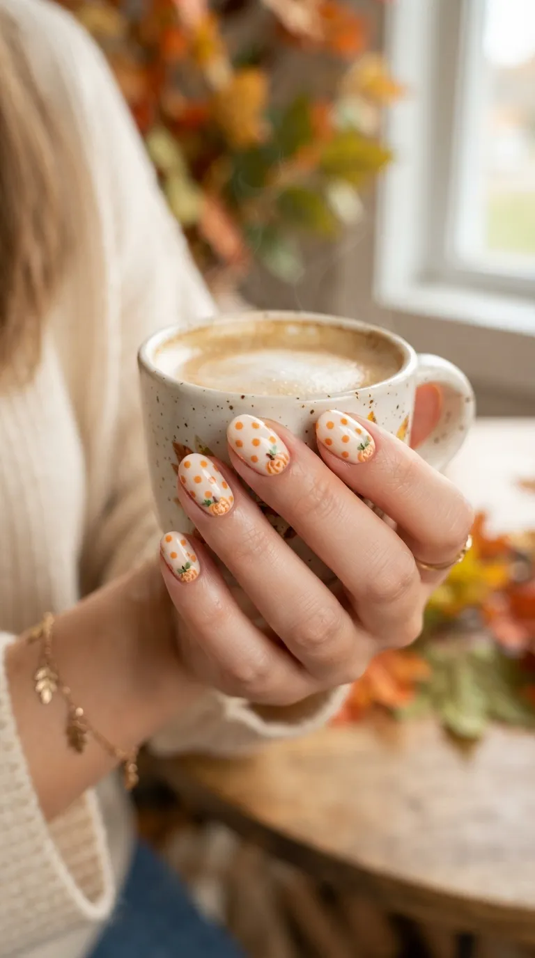 1. Polka Dot Pumpkin Nails