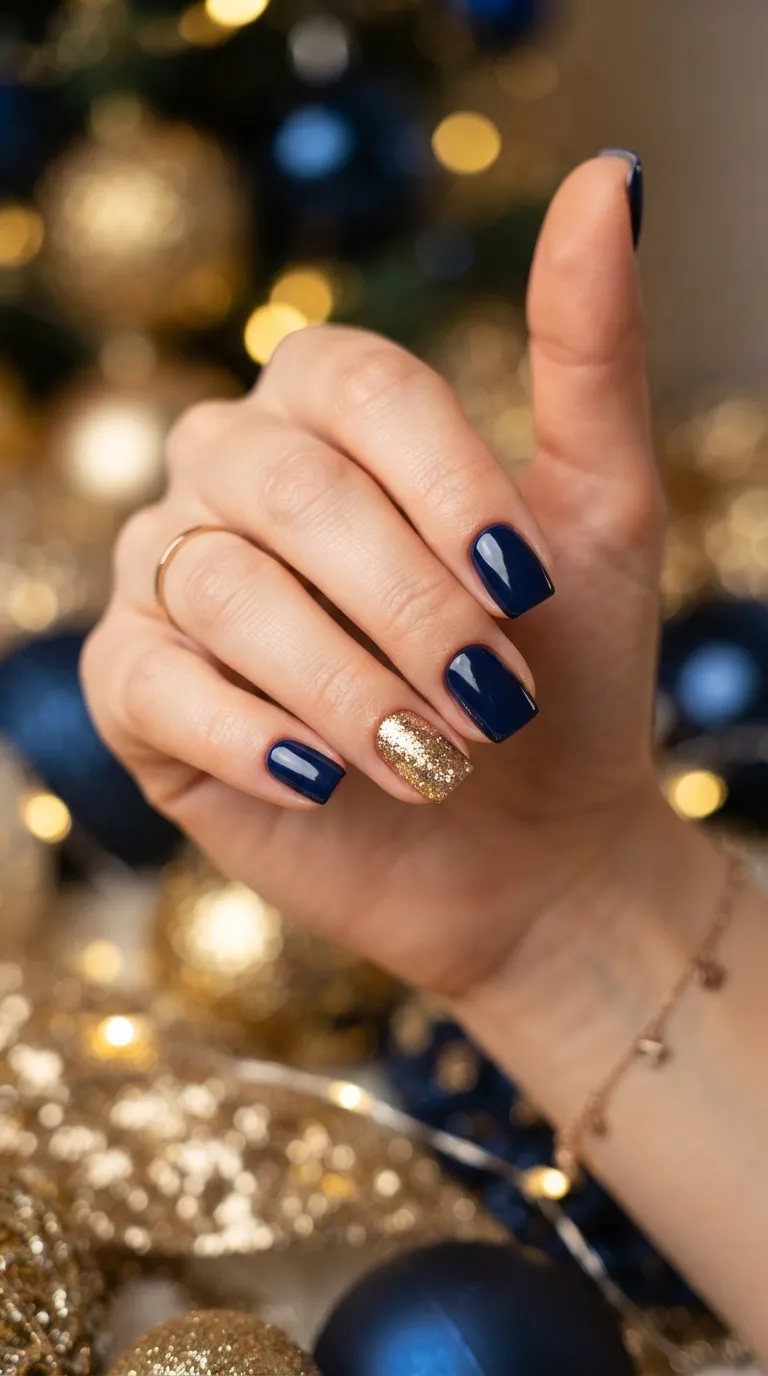 11. Glitter Accent Short Square Nails