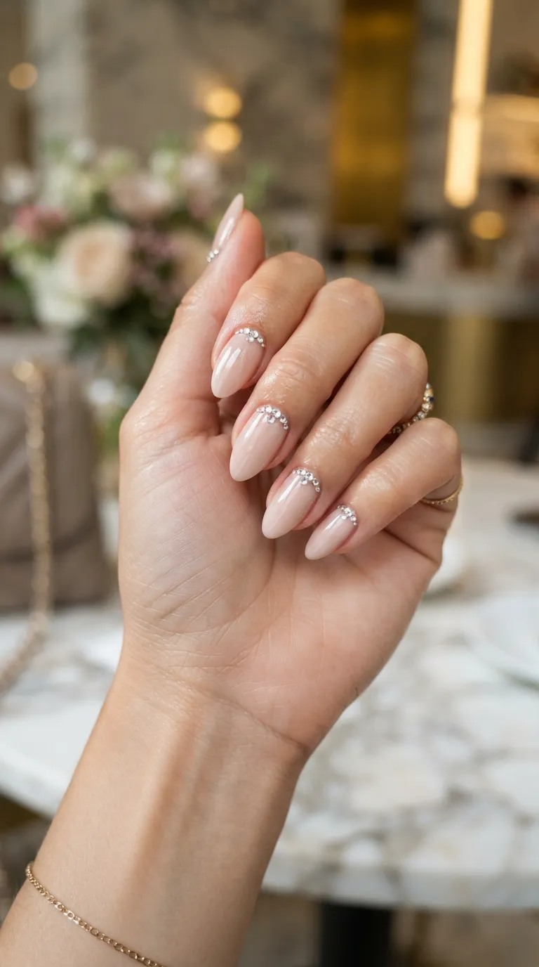 13. Almond Nails With Rhinestones