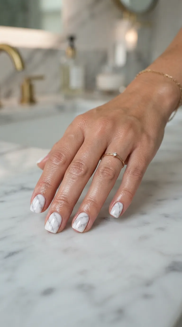 13. Marble Effect Short Square Nails