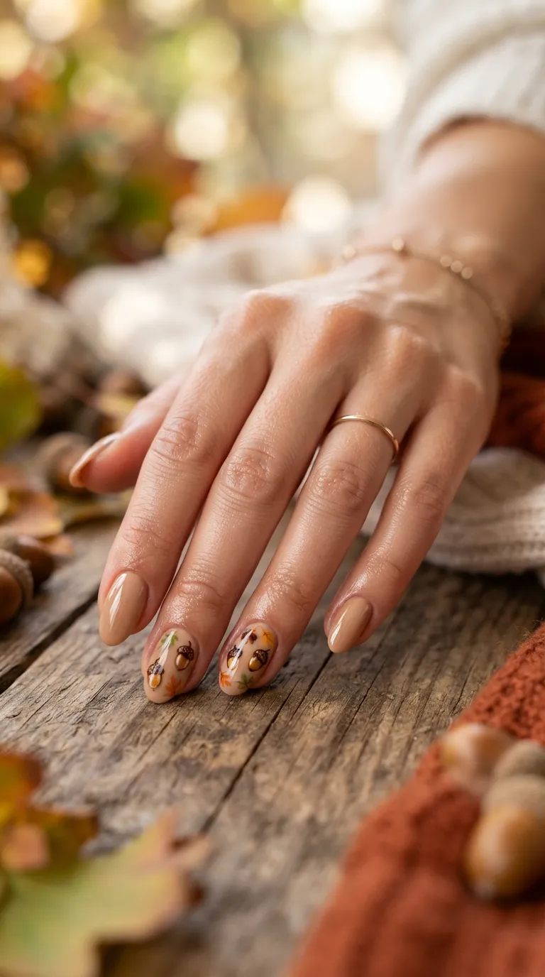 14. Acorn and Leaf Nail Art