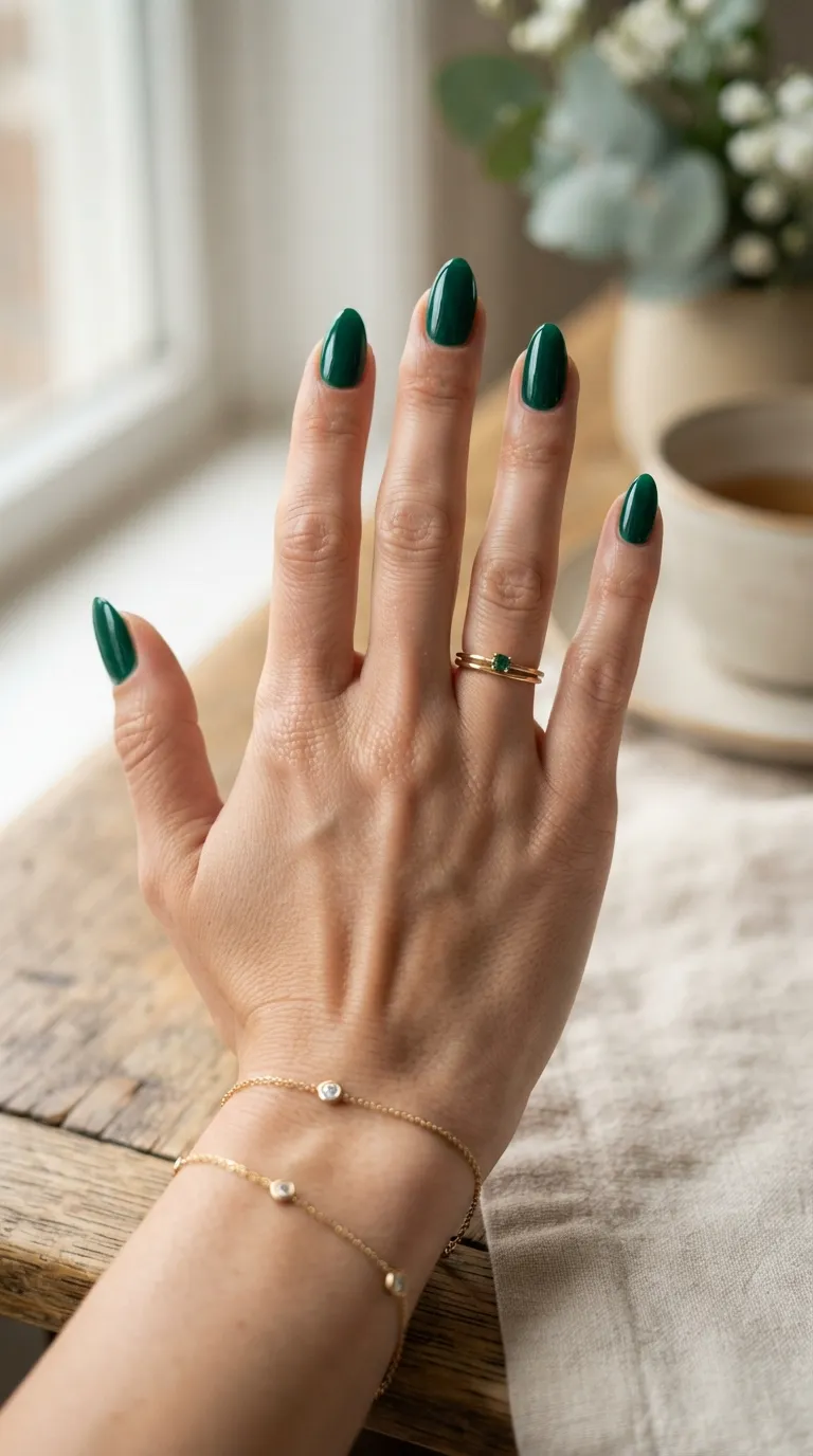 14. Deep Jewel Tone Almond Nails