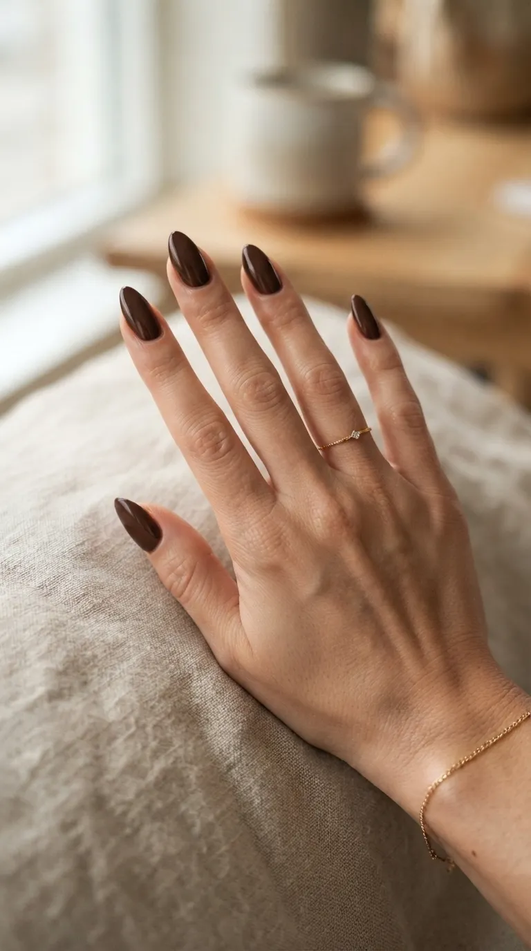 15. Deep Chocolate Almond Nails